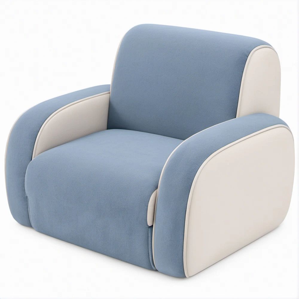 Kids Rounded Foam Lounge Chair, Blue and Ivory, 25.6 x 21.7 x 23.6 in