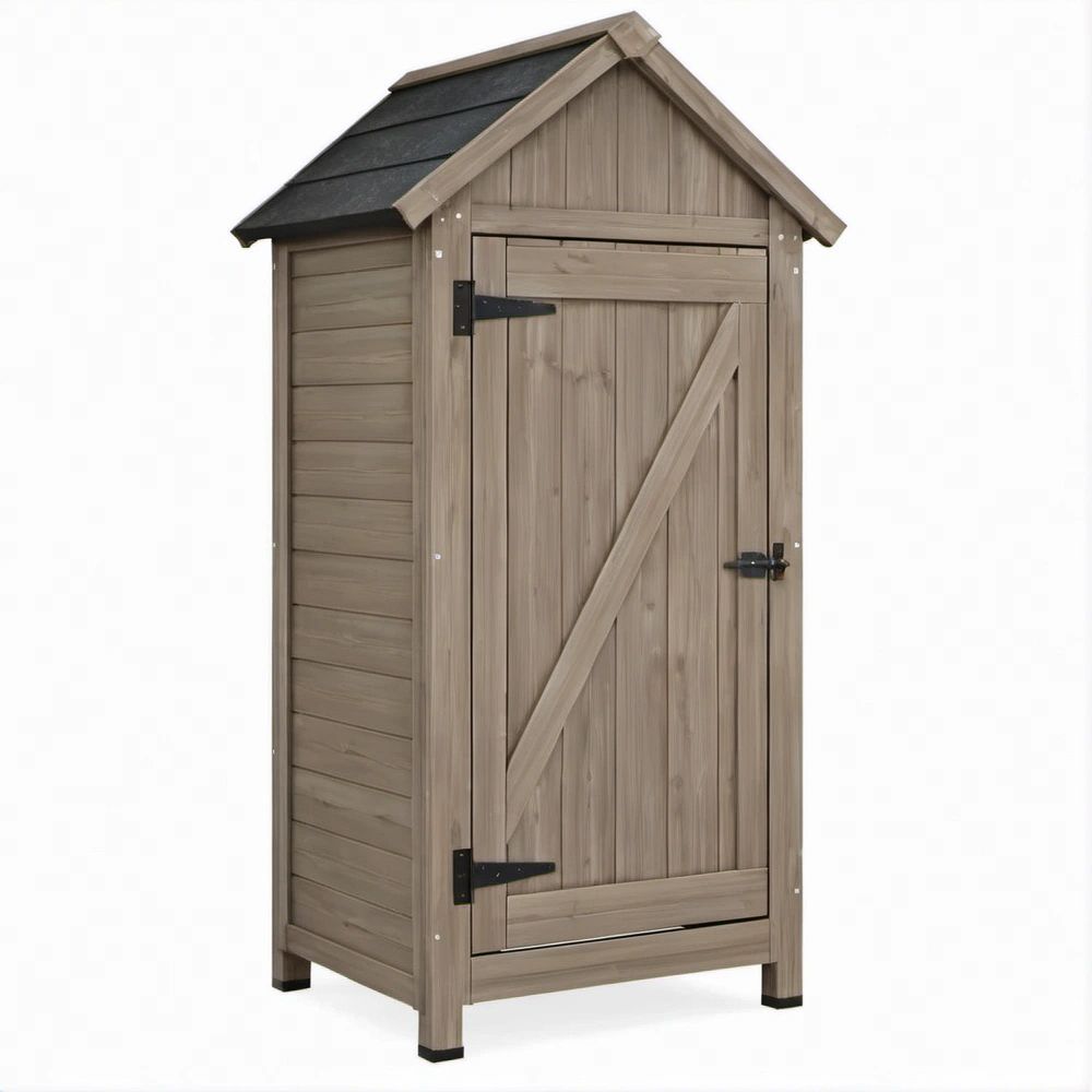 Solid Fir Wood Outdoor Storage Shed with Gable Roof, Gray-Brown/Black, 31.5 x 29.1 x 77.2 in