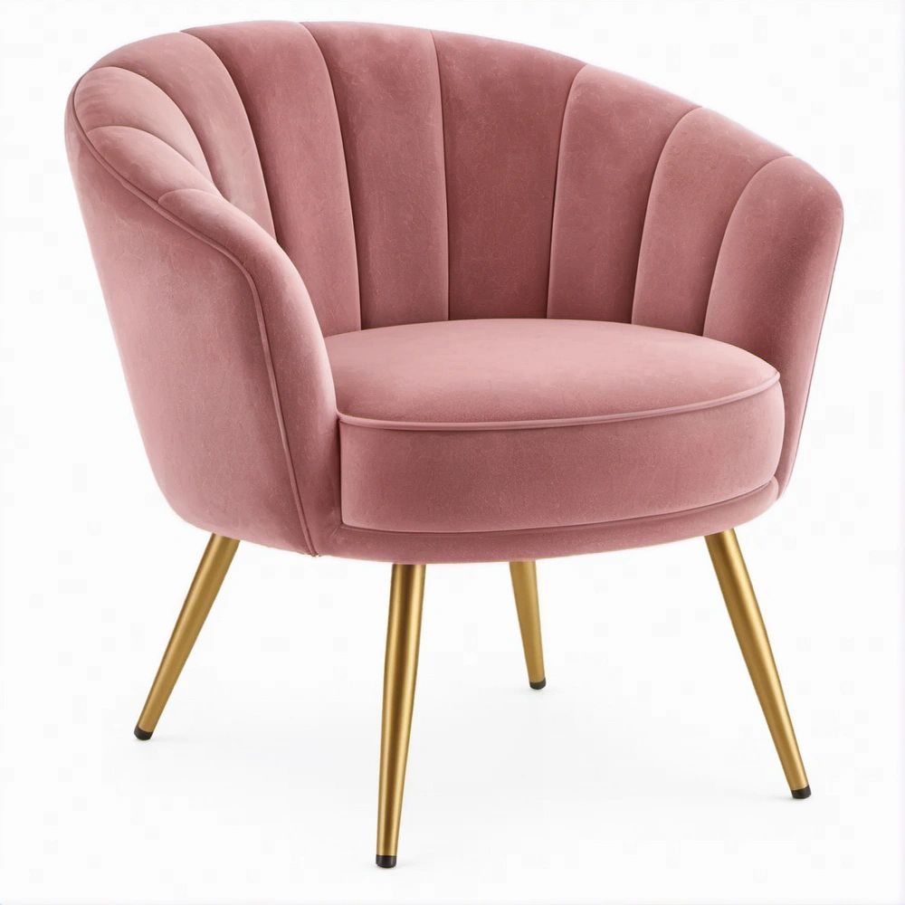 Pink Velvet Barrel Accent Chair with Gold Steel Legs, 29.1 x 28.3 x 30.7 in