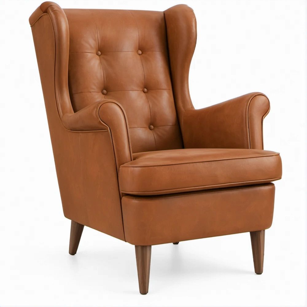 Brown Wingback Lounge Chair with Polyurethane Upholstery, 31 x 34 x 43 in