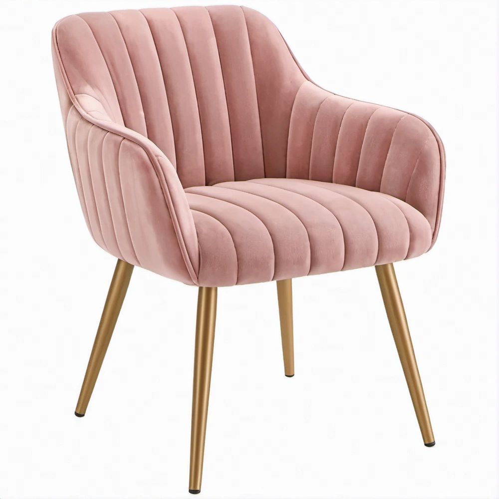 Pink Velvet Accent Chair with Gold Steel Legs, 29 x 30 x 34 in
