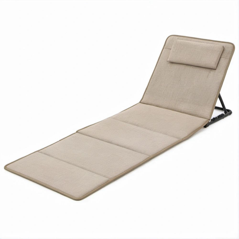 Adjustable Beige Floor Recliner with Head Pillow, 74.8 x 21.7 x 3.9 in