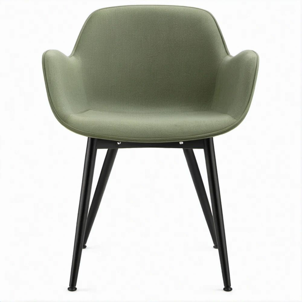 Olive Green Upholstered Lounge Chair with Black Steel Legs, 57 x 58 x 82 cm