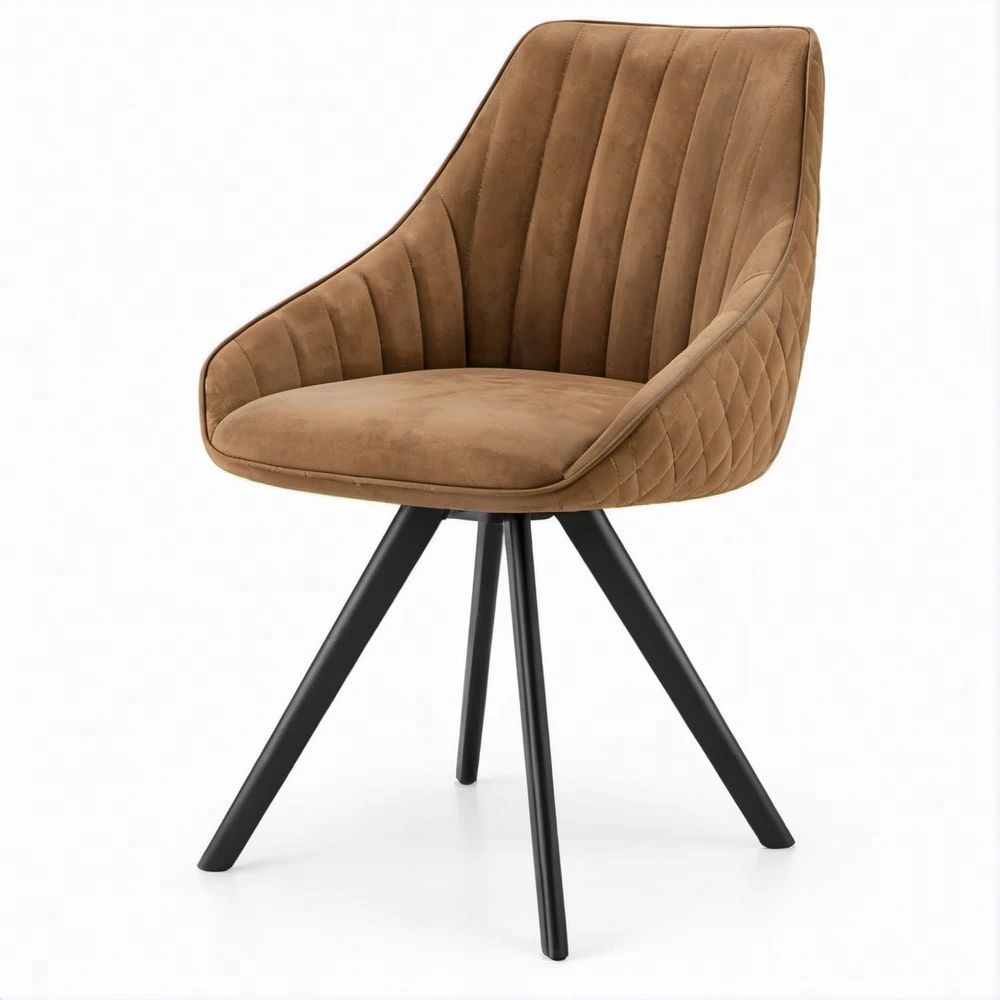 Brown Microfiber Upholstered Lounge Chair with Black Steel Legs, 24.4 x 23.6 x 33.5 in