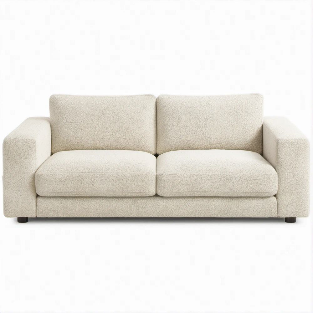 Ivory Bouclé 2-Seater Sofa with Removable Cushions, 63 x 35 x 31.5 in