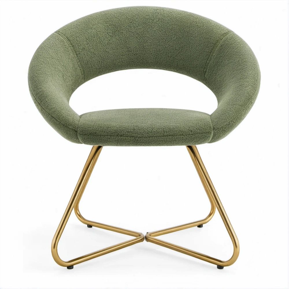 Green Bouclé Barrel Lounge Chair with Gold Steel Sled Base, 30.3 x 28.3 x 30.3 in