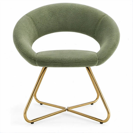 Green Bouclé Barrel Lounge Chair with Gold Steel Sled Base, 30.3 x 28.3 x 30.3 in