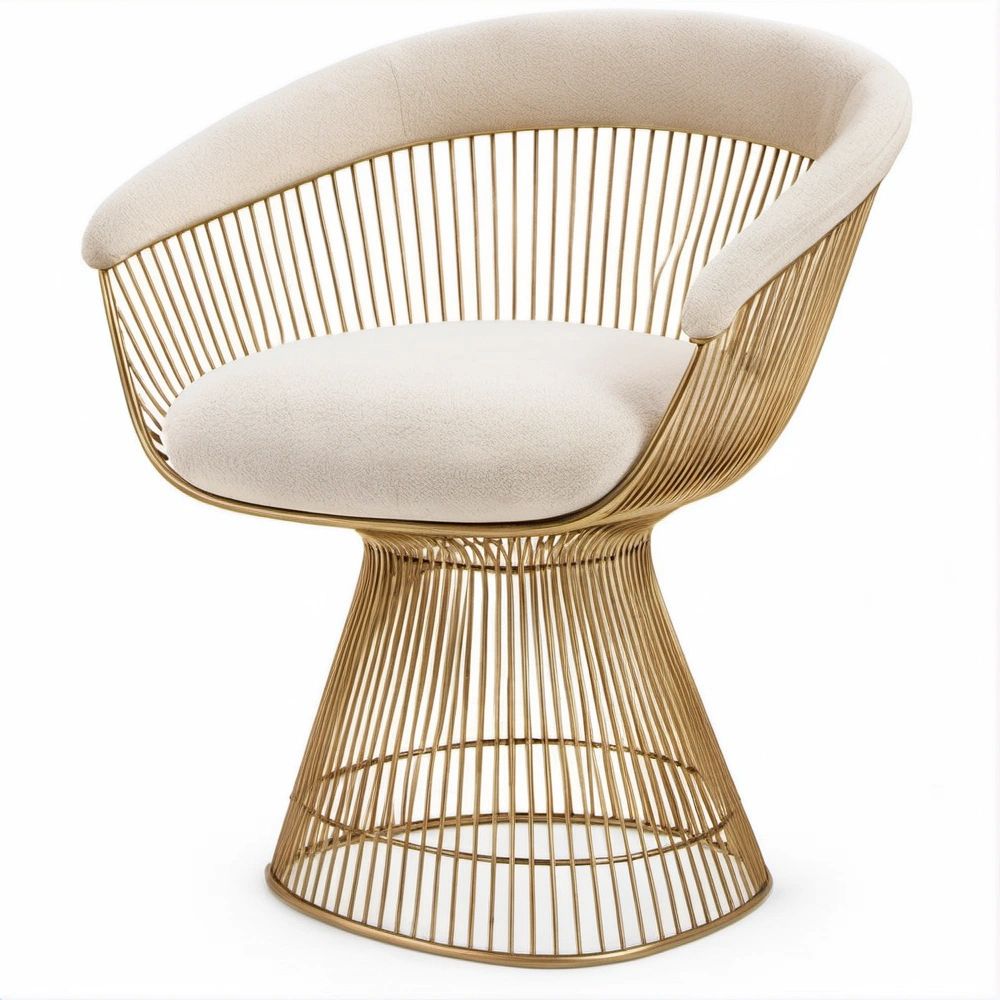 Ivory Boucle Accent Chair with Gold Steel Wire Frame, 80 x 75 x 79 cm