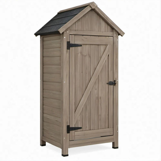 Solid Fir Wood Outdoor Storage Shed with Gable Roof, Gray-Brown/Black, 31.5 x 29.1 x 77.2 in