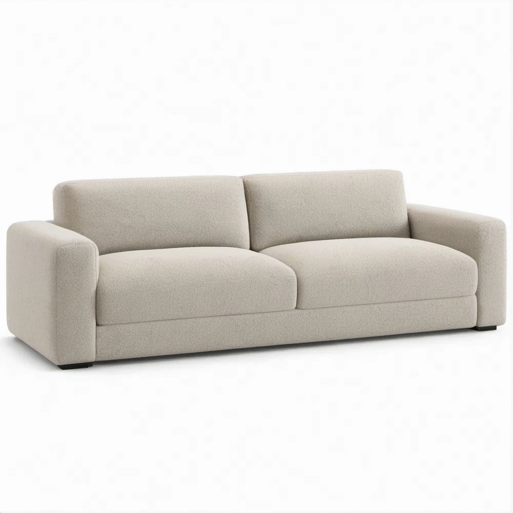 Cream Boucle Upholstered 3-Seat Sofa, 87 in W x 39 in D x 33 in H