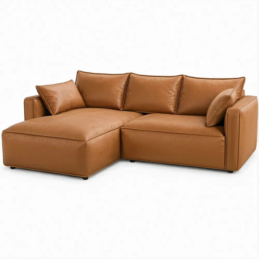 L-Shaped Sectional Sofa with Left-Facing Chaise, Brown PU Leather, 107 in W x 65 in D x 34 in H