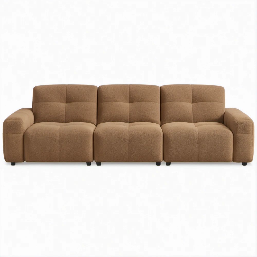 3-Seat Brown Polyester Bouclé Modular Sofa, 118 x 37 x 32 in